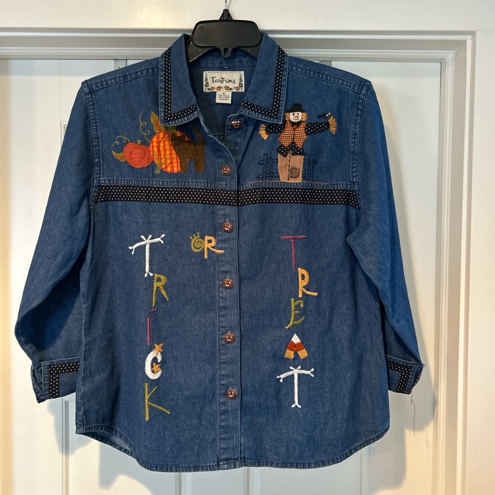 Tantrums Blue Denim Shirt with Halloween Accents - Picture 2 of 6